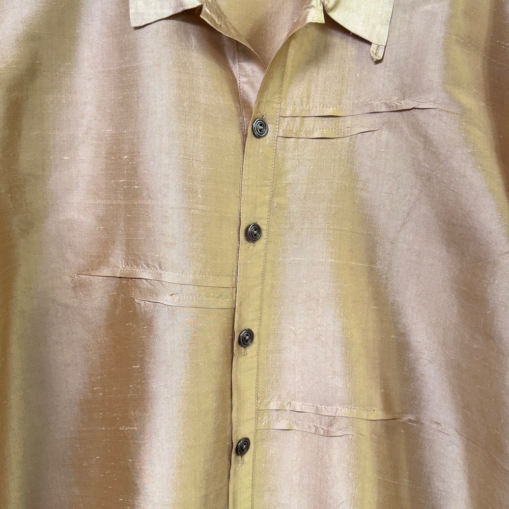 FLAX Gold Raw Silk Shirt with buttoned collar - Picture 9 of 13